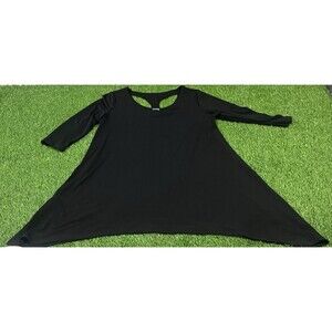 Clara Sun Woo Women’s 3/4 Sleeve Black Top Size Small Cut Out Asymmetrical hem